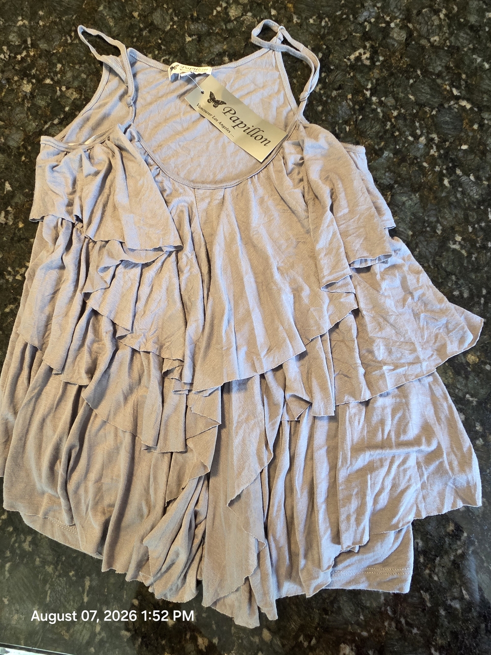 Papillon Blanc Gray Ruffle Camisole